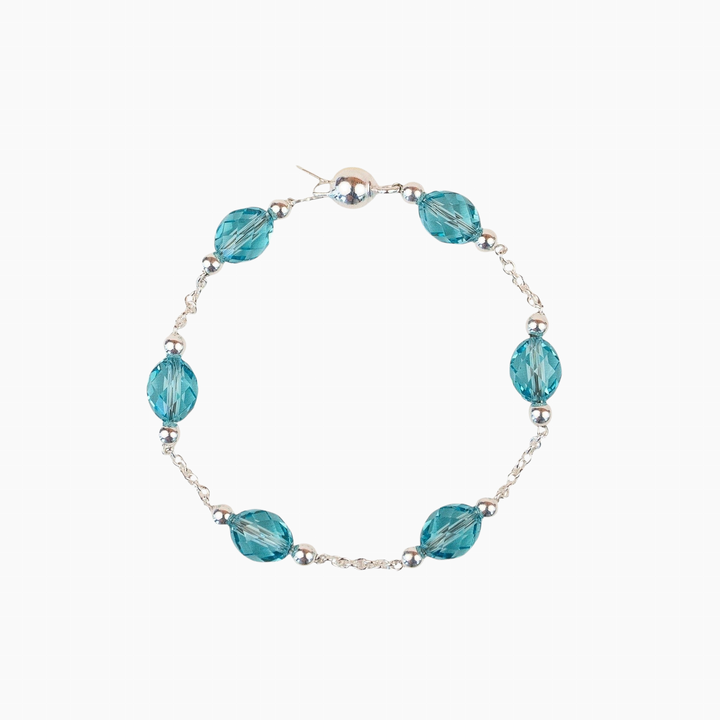 Bracelet Lafève en argent massif avec perles de cristal bleu aqua facettées de la collection Facettes Silver
