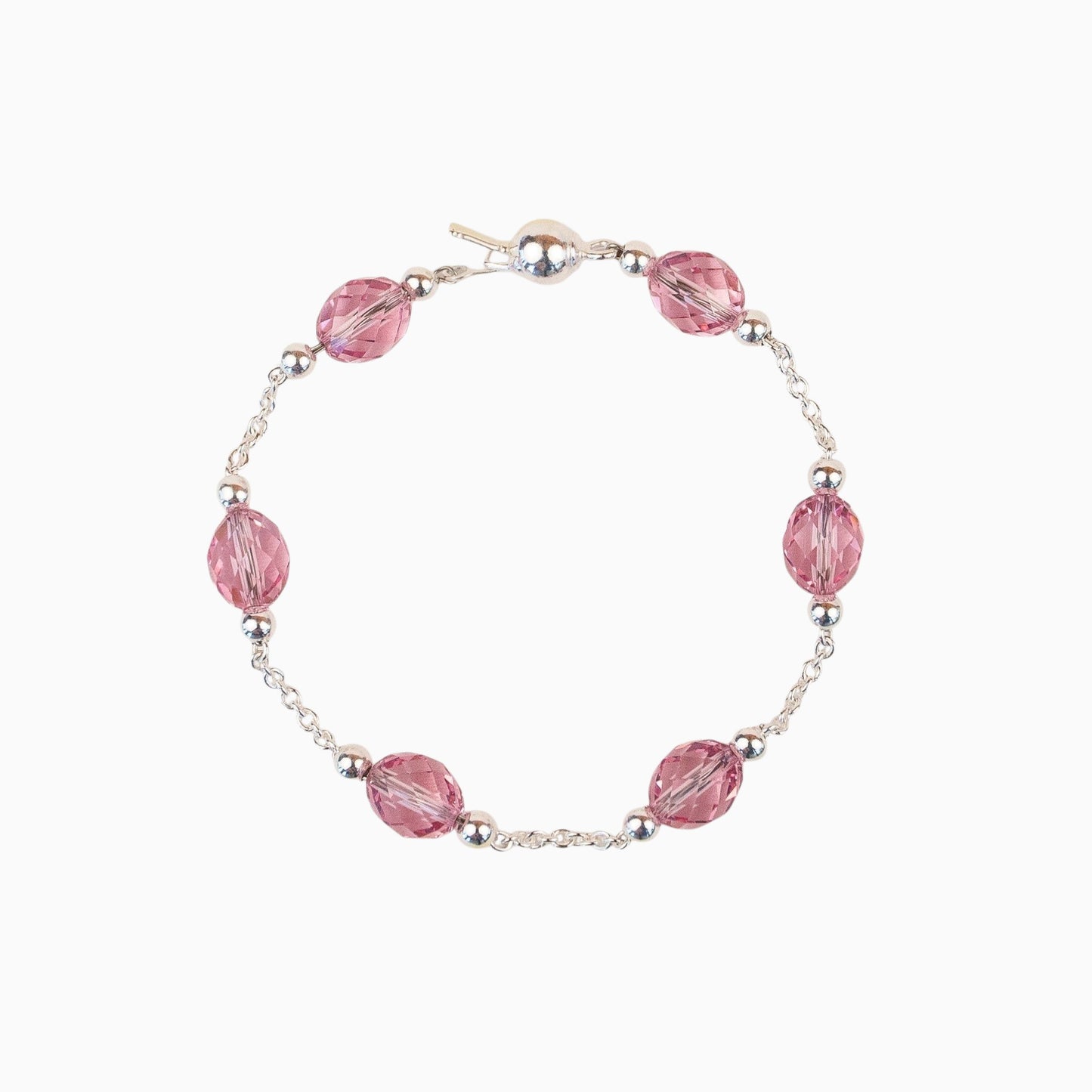 Bracelet Lafève en argent massif avec perles de cristal facettées rose bébé de la collection Facettes Silver