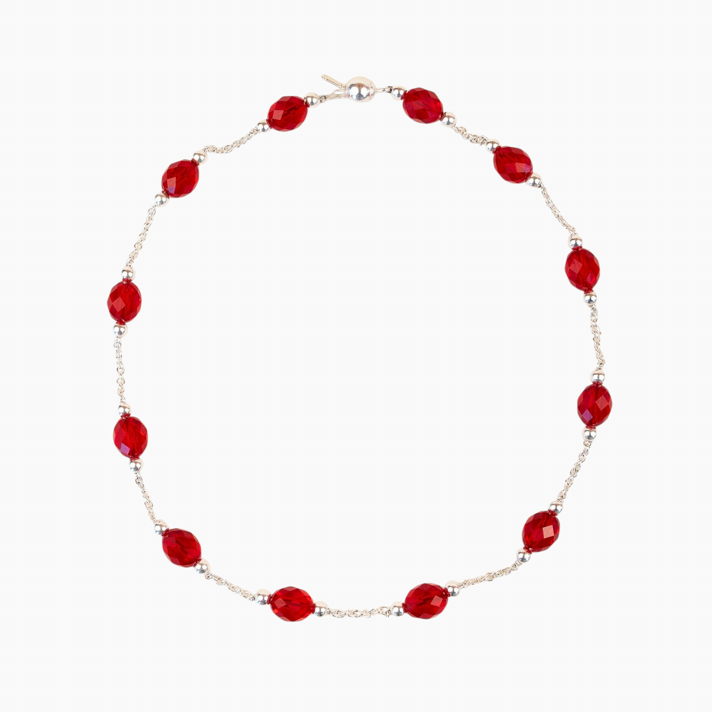 Collier Lafève en argent massif avec perles de cristal rouge facettées de la collection Happy Red Silver