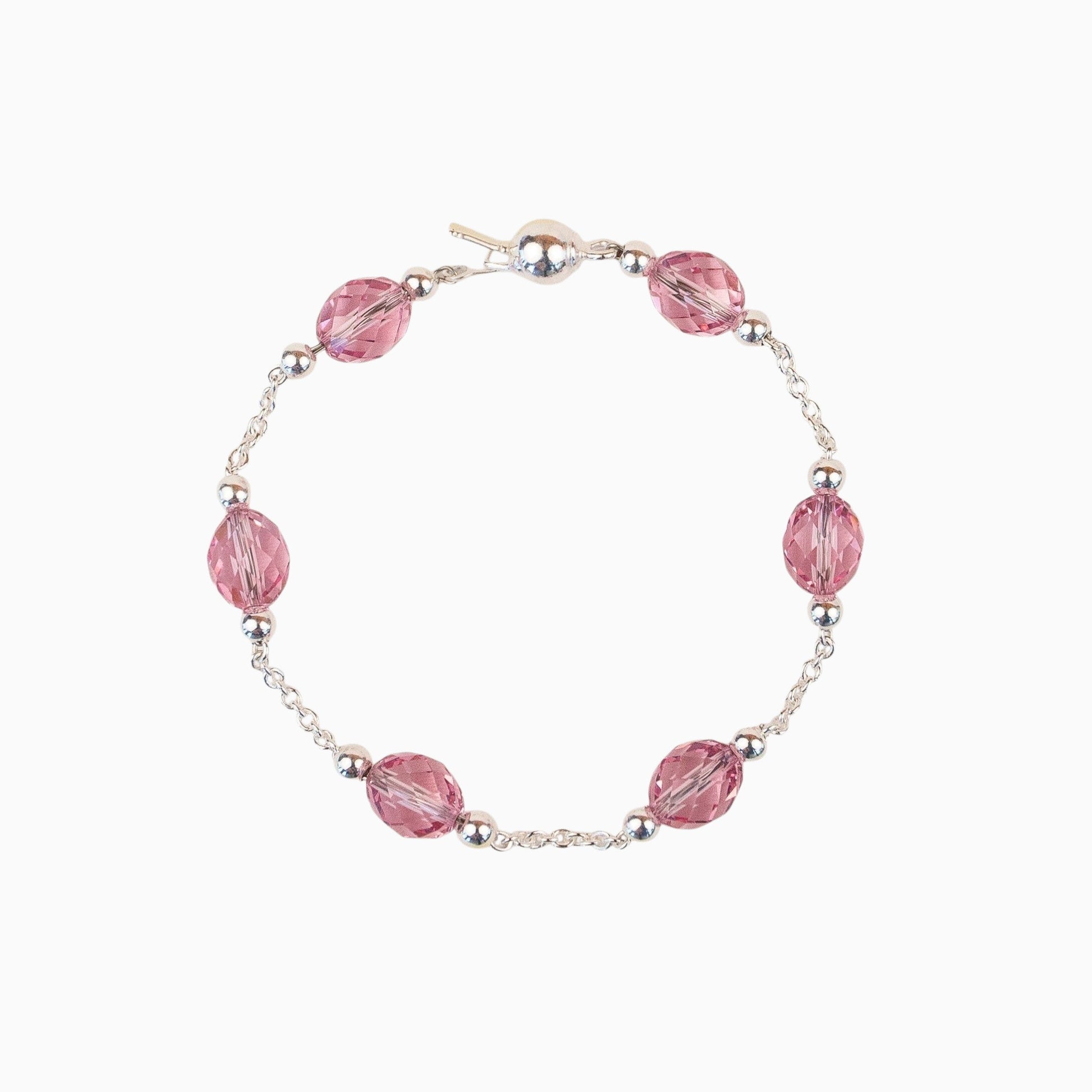 Bracelet Lafève en argent massif avec perles de cristal facettées rose bébé de la collection Facettes Silver