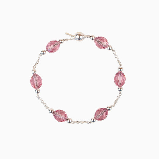 Bracelet Lafève en argent massif avec perles de cristal facettées rose bébé de la collection Facettes Silver