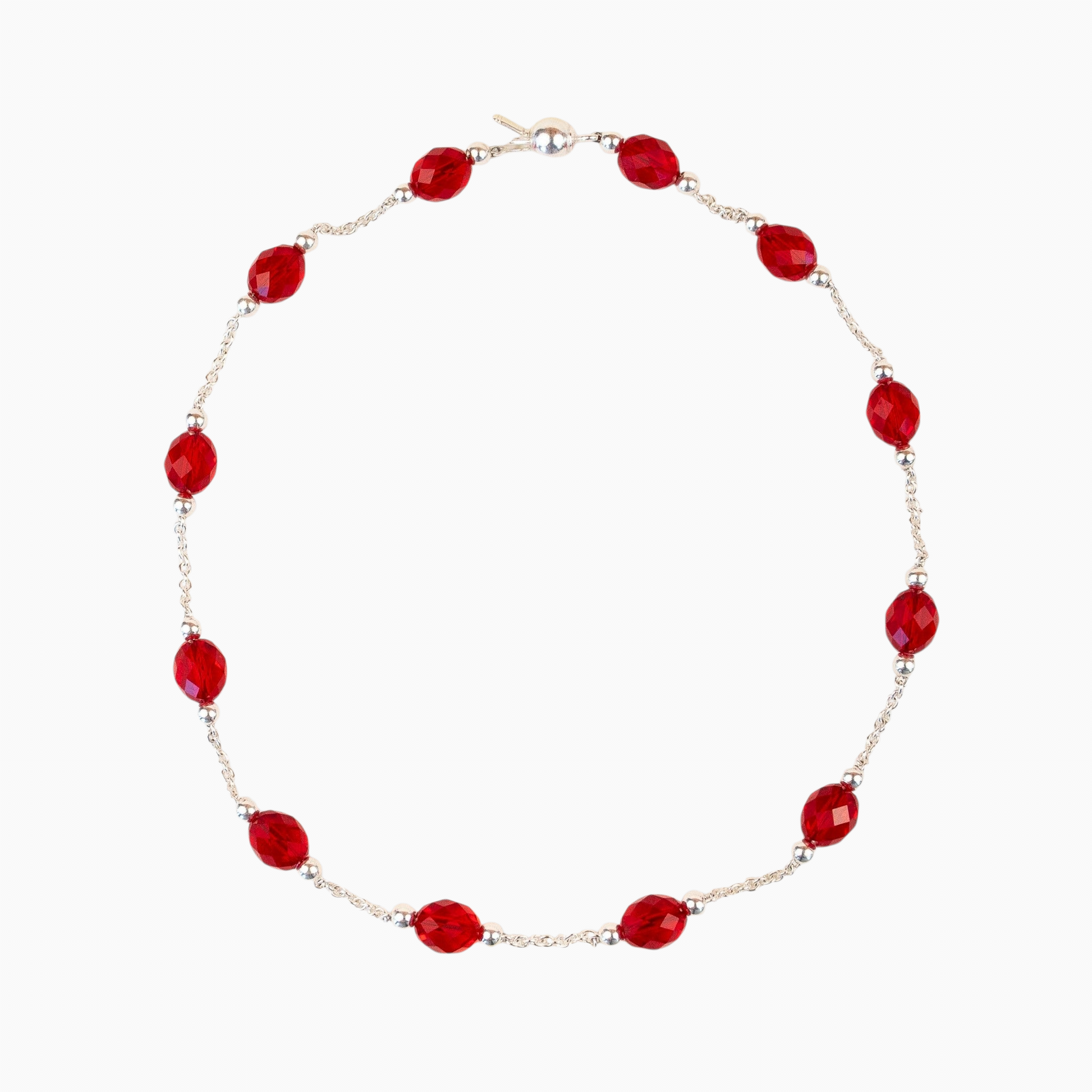 Collier Lafève en argent massif avec perles de cristal rouge facettées de la collection Happy Red Silver