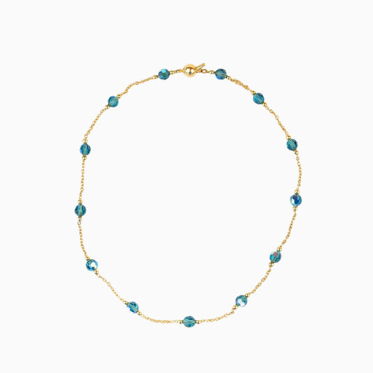 Collier Lafève en argent plaqué or avec perles de cristal bleu Indigo Shimmer de la collection Facettes