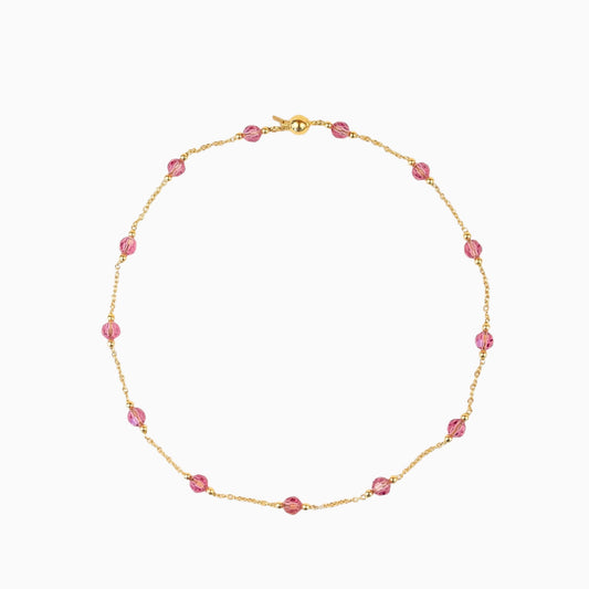 Collier Lafève en argent plaqué or avec perles de cristal True Pink de la collection Facettes