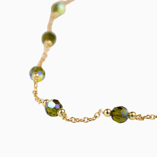 Collier et bracelet Lafève en argent plaqué or avec perles de cristal Khaki Shimmer facettées