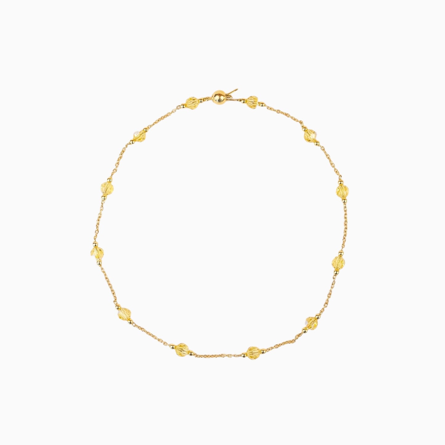 Collier Lafève Poussin en argent plaqué or avec perles de cristal jaunes facettées sur une fine chaîne dorée