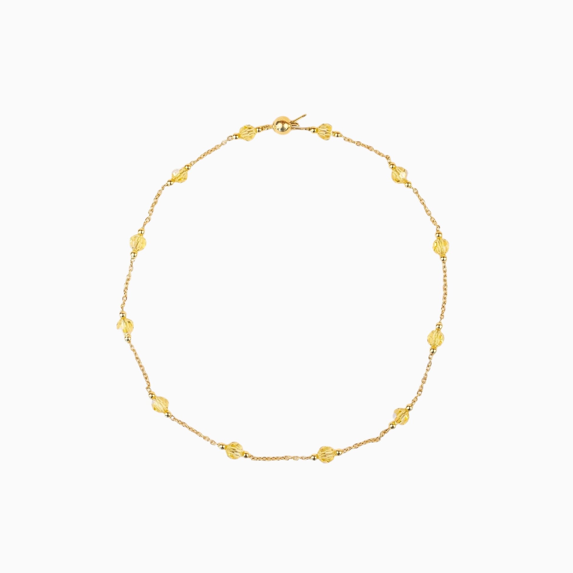 Collier Lafève Poussin en argent plaqué or avec perles de cristal jaunes facettées sur une fine chaîne dorée