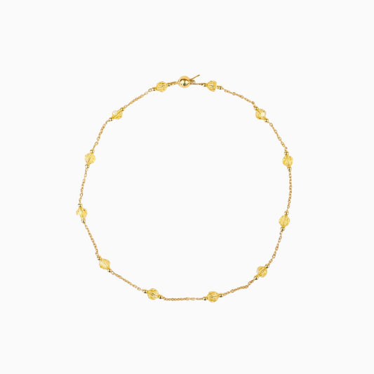 Collier Lafève Poussin en argent plaqué or avec perles de cristal jaunes facettées sur une fine chaîne dorée